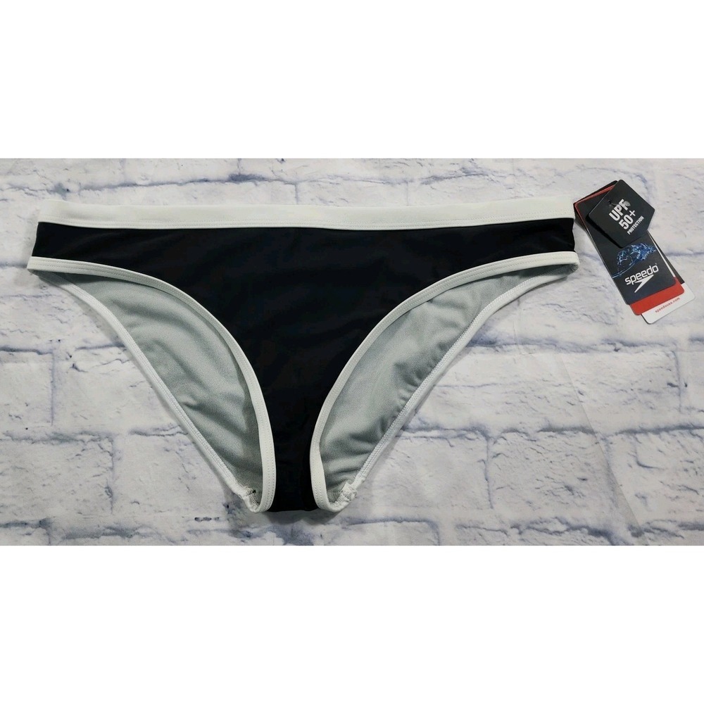 Speedo WOMENS SIZE L Swimsuit Bottom Bikini Creora Highclo Hipster Black White - Picture 1 of 11